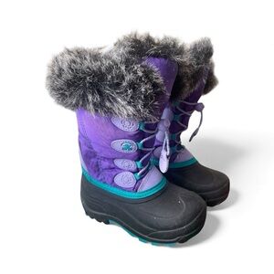Kamik girls waterproof Purple and Black Winter Boots with Faux Fur Trim -size 11
